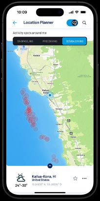Local dive conditions with community feedback displayed as part of ___location planning.