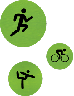 三個 Apple Fitness 圖像,分別代表跑步、自行車與瑜伽