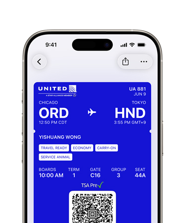 iPhone, mitad superior de la pantalla mostrando una tarjeta de embarque guardada en la app Wallet