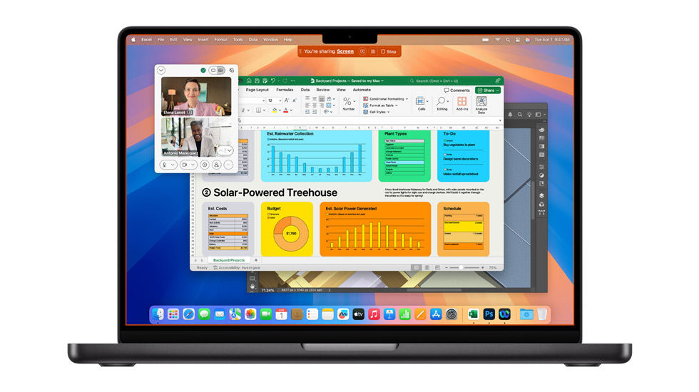 Un Mac affichant à l’écran plusieurs apps ouvertes, dont Zoom et Excel.