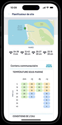 Local dive conditions with community feedback displayed as part of ___location planning.