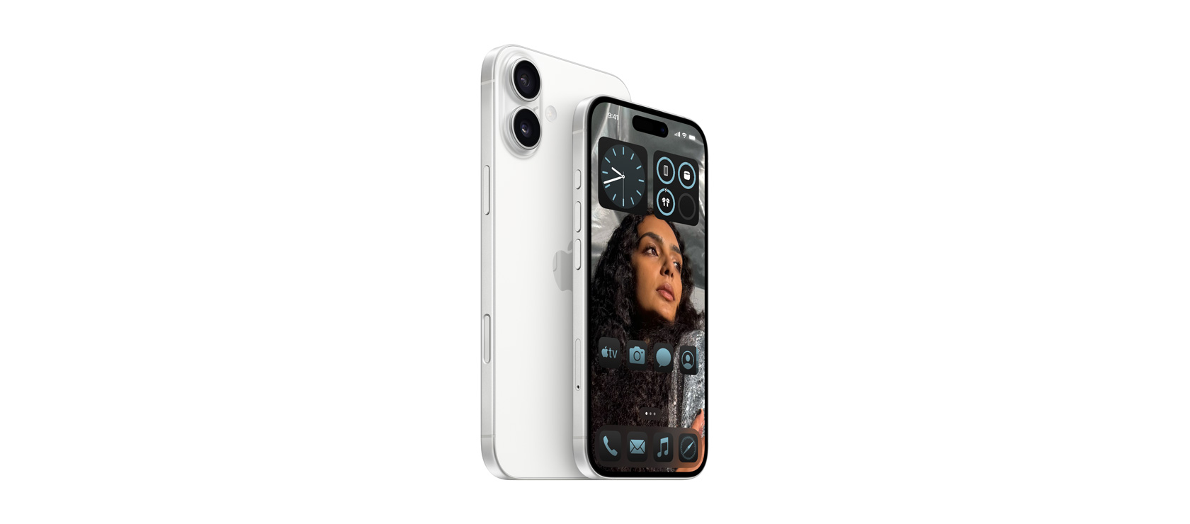 6,7 collu iPhone 16 Plus un 6,1 collas iPhone 16 baltā krāsā