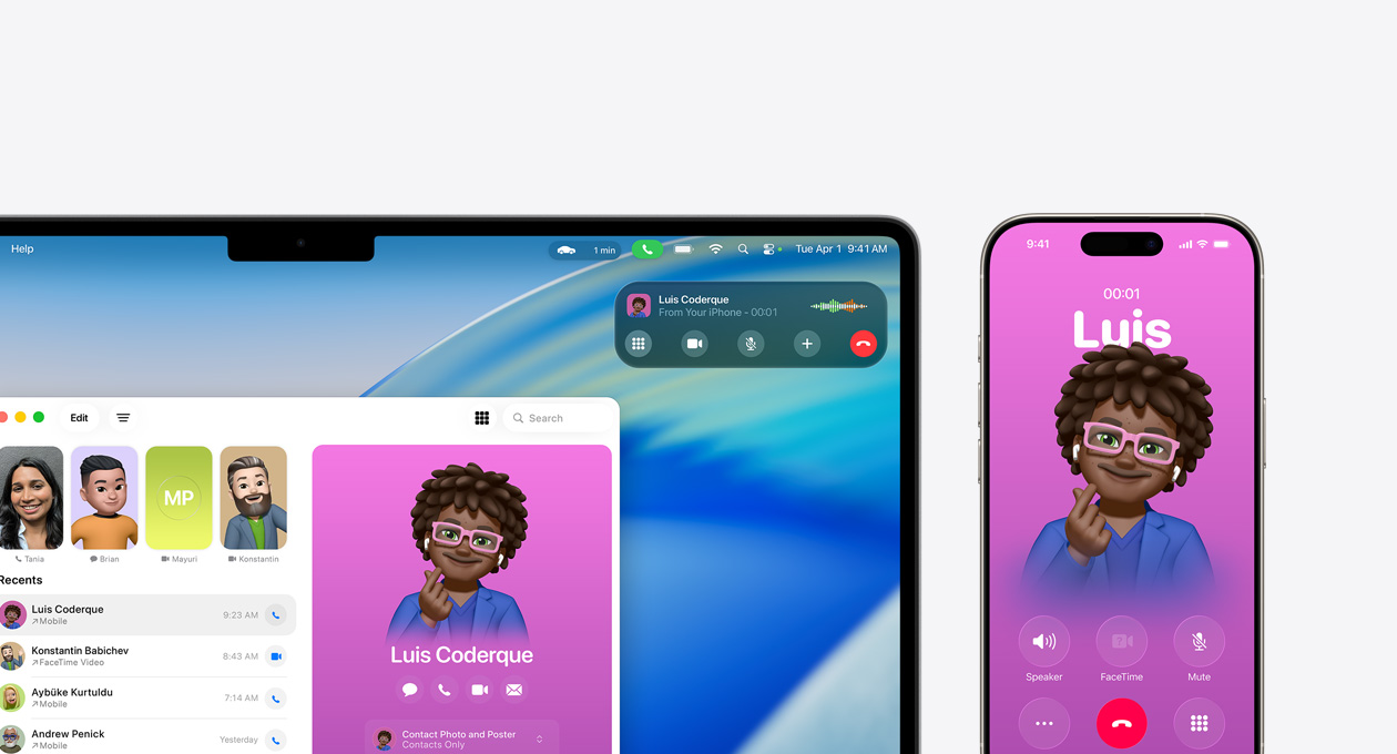 جهاز Mac تعرض شاشته تطبيق الهاتف الجديد