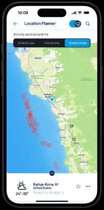 Local dive conditions with community feedback displayed as part of ___location planning.