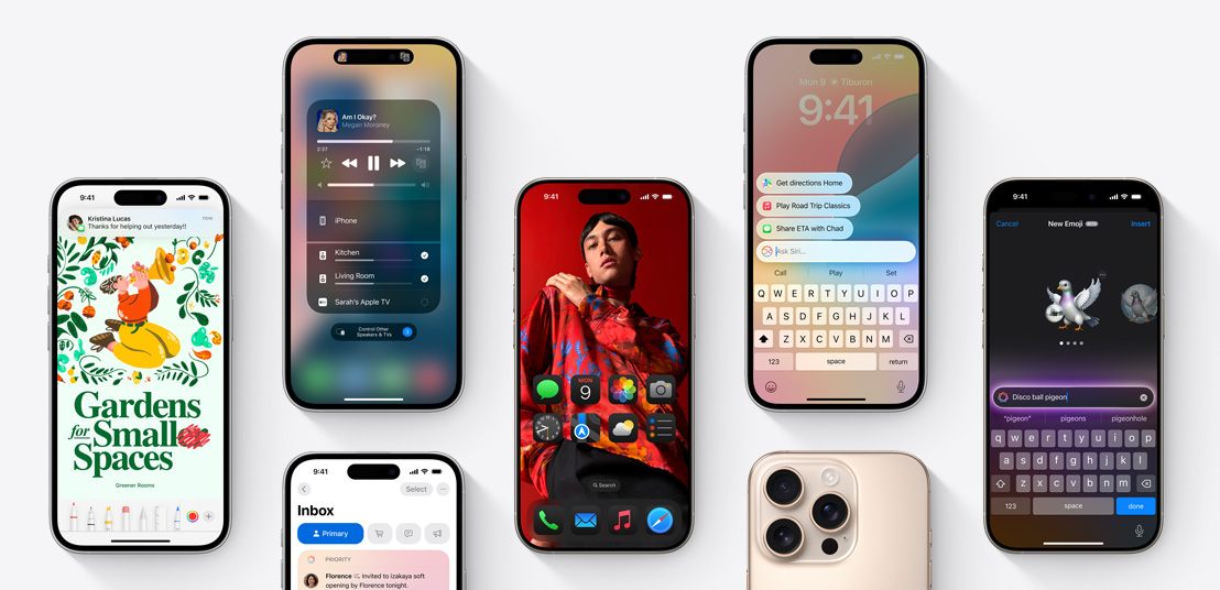 iPhone 16 screens displaying multiple iOS18 features