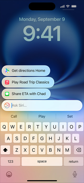 Yeniden tasarlanan Siri’yi ve Siri'ye Yaz özelliğini görüntüleyen iPhone.