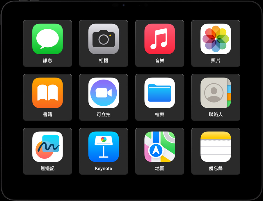 橫向放置的 iPad Pro，畫面顯示多款 app 的圖標