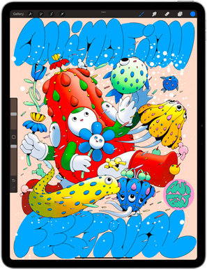 iPad Air에서 Procreate 앱을 사용 중인 모습
