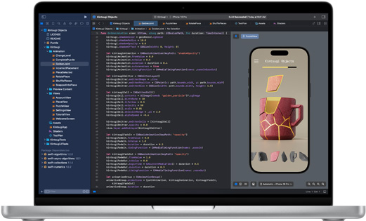 MacBook Pro에서 Xcode 앱을 사용 중인 모습