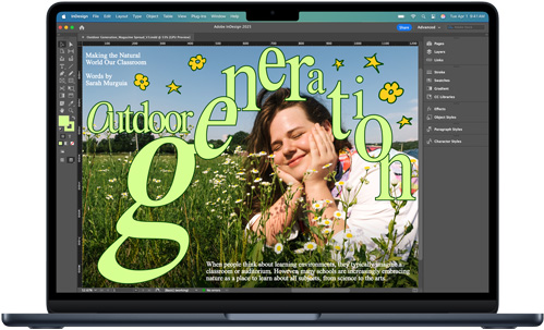 MacBook Air에서 Adobe InDesign 앱을 사용 중인 모습