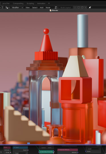 Mac 데스크탑의 모습. Blender 앱이 표시되어 있습니다.