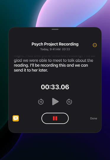 iPadにメモアプリの録音画面が表示されている