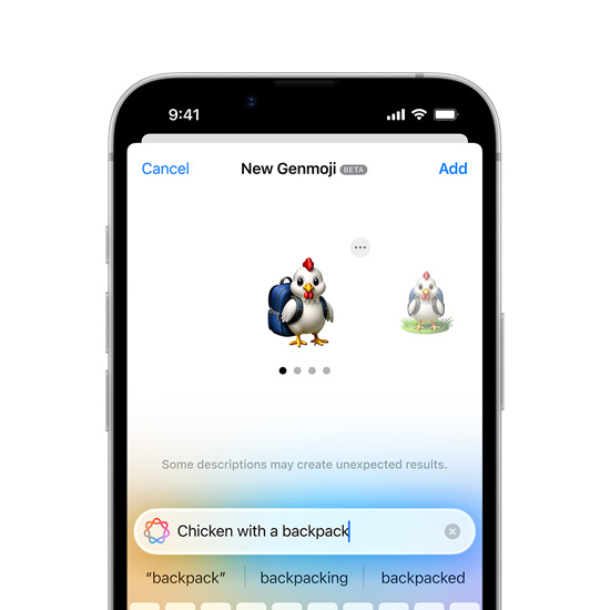 iPhone 16e-skjerm som viser laging av Genmoji.