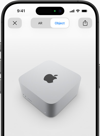 Antevisão do Mac Studio em realidade aumentada no iPhone