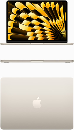 スターライトのMacBook Airの前面と上から見た図