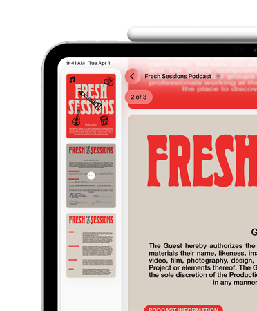 iPad, landscape orientation, Apple Pencil magnetically attached to top of iPad, top left of screen only showing PDF in Preview app