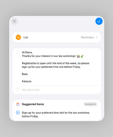 Un elenco nell’app Promemoria con promemoria smart e attività suggerite