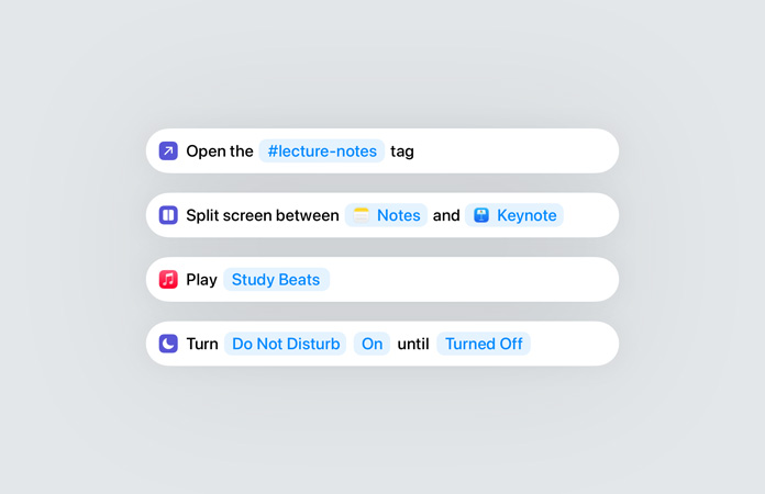 App Comandi Rapidi in Apple Intelligence che indica l’uso di azioni intelligenti