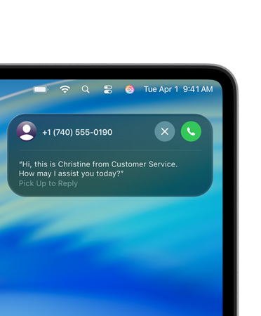 Angolo superiore destro dello schermo di un Mac con l’attività in tempo reale della funzione “Assistente di attesa” che indica che l’utente è in attesa con una rappresentante del servizio clienti