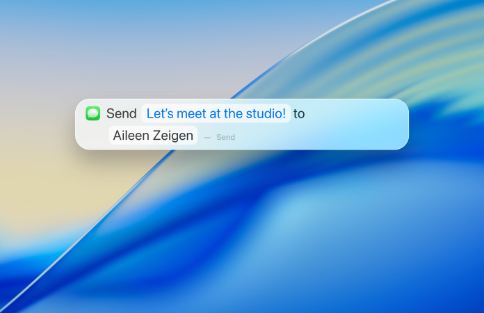 Utente che digita un messaggio di testo in Spotlight da inviare tramite l’app Messaggi