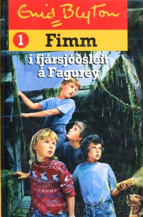 Isländisches Buchcover: "Fimm í fjársjóðsleit á Fagurey"