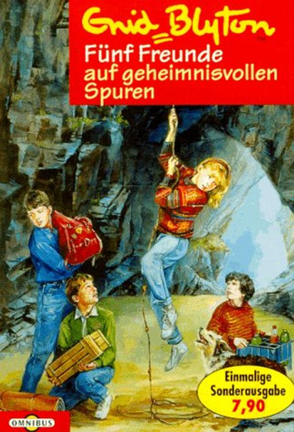 deutsches Buchcover: "Fünf Freunde auf geheimnisvollen Spuren"