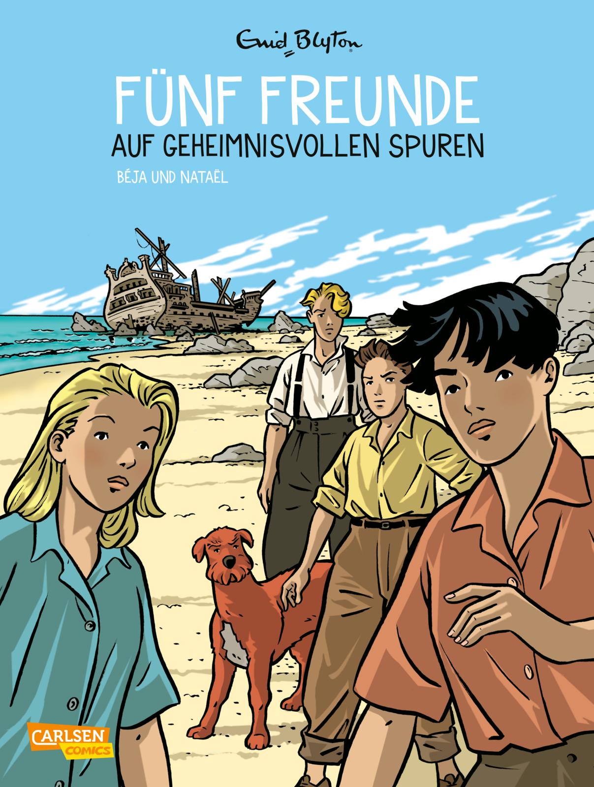 deutsches Buchcover: "Fünf Freunde auf geheimnisvollen Spuren"