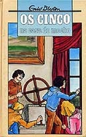 Portuguese bookcover: "Os Cinco na Casa do Mocho / Os Cinco metem-se em sarilhos"