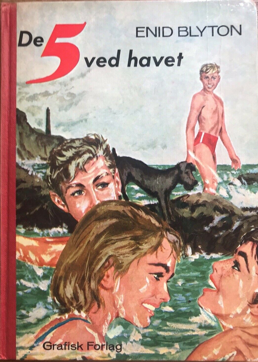Danish bookcover: "De fem ved havet"