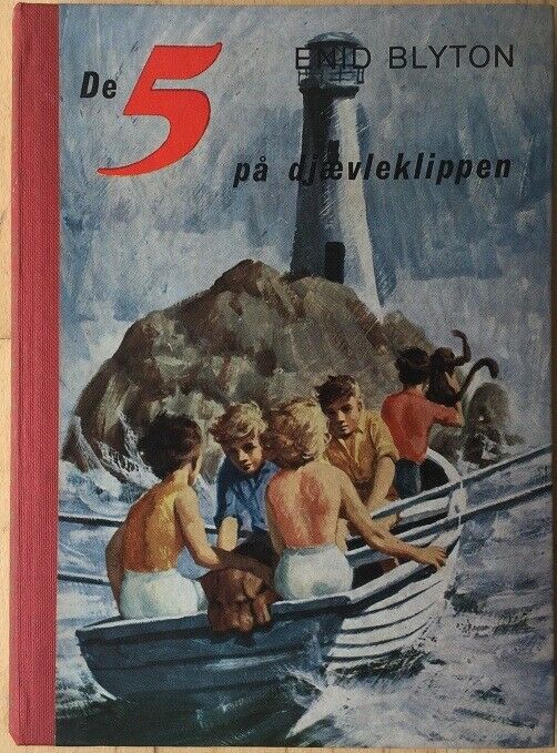 Danish bookcover: "De fem på djævleklippen"