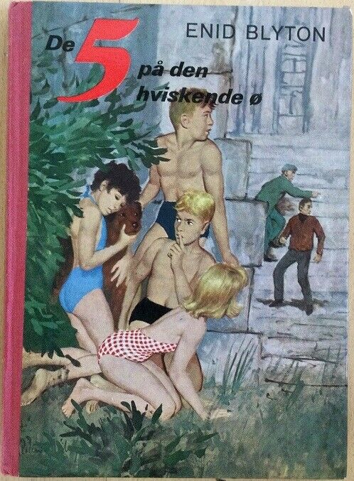 Danish bookcover: "De fem på den hviskende ø / De 5 løser et mysteruim"