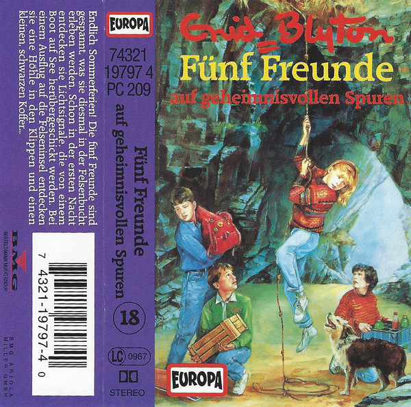deutsches Hörspielcover: "Fünf Freunde auf geheimnisvollen Spuren"