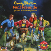 German radio-playcover: "Fünf Freunde geraten in Schwierigkeiten"