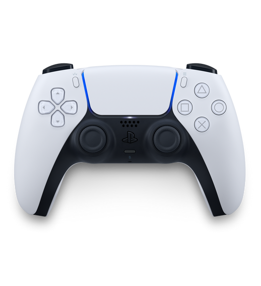 Top exterior, Sony PlayStation DualSense Wireless Controller, directional buttons at left, action buttons at right, left and right joysticks