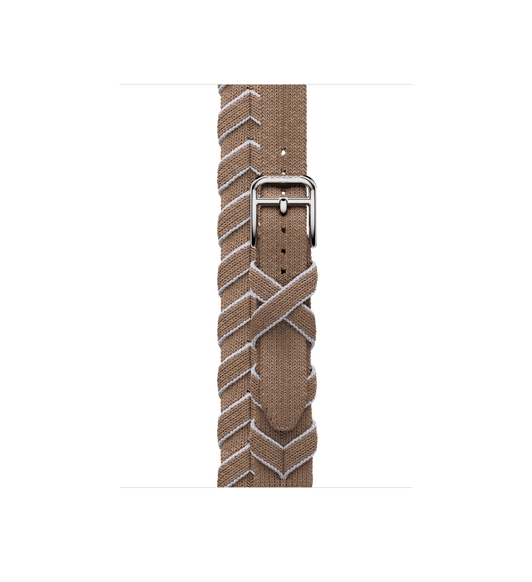 Beige de Weimar/Blanc (beige/white) Bridon Attelage Double Tour strap with hand-braided pattern, polished stainless steel lugs and buckle