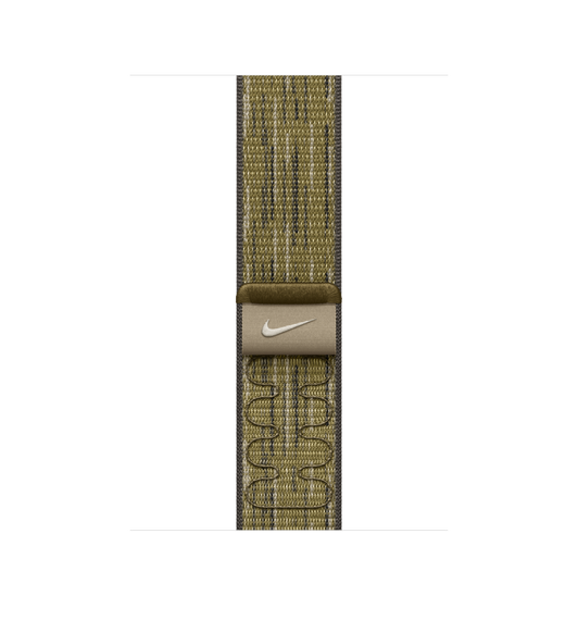Green and Grey Sport Loop strap, woven nylon with Nike swoosh logo, hook-and-loop fastener.