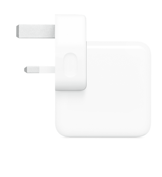 Profile of 30 watt USB-C Power Adapter (with Type A plug) with pins folded up.