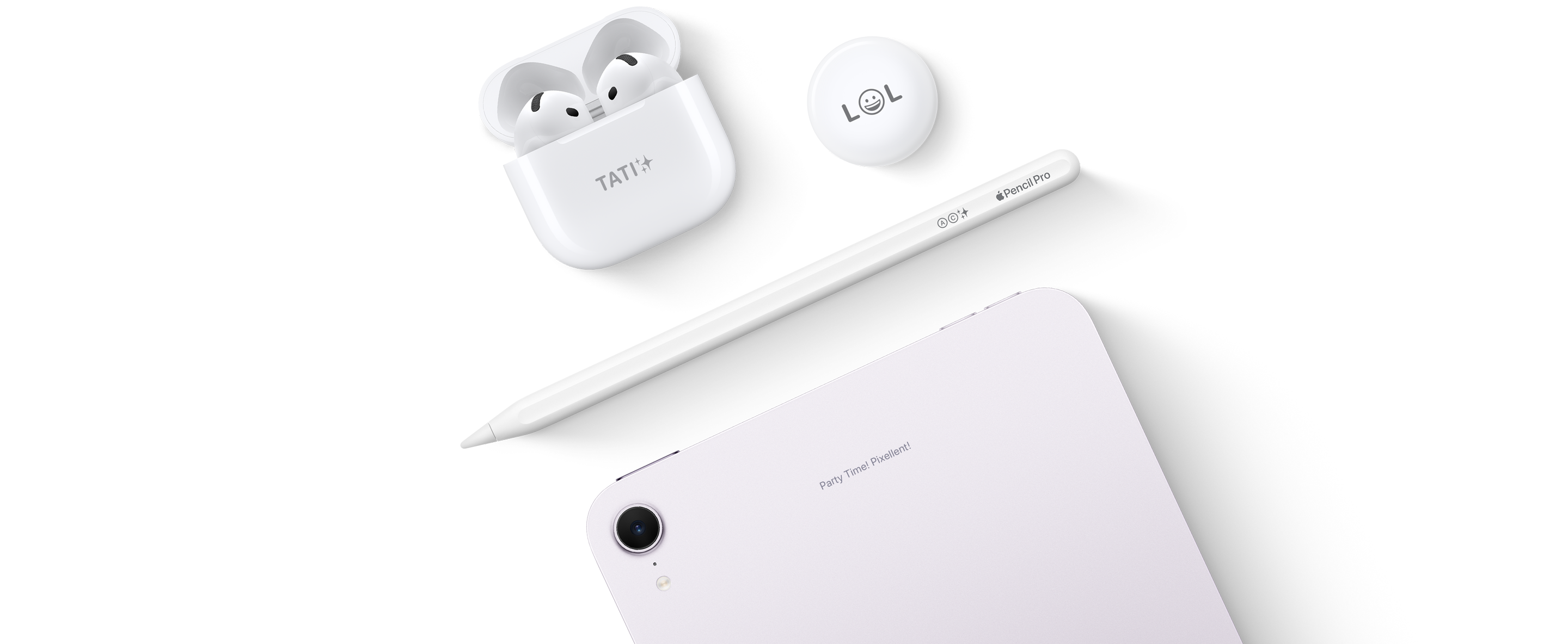 Individuell graviert – AirPods Case, AirTag, iPad und Apple Pencil.
