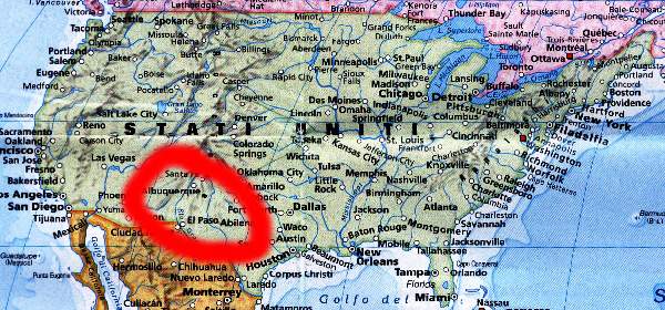 Mappa degli USA con Roswell