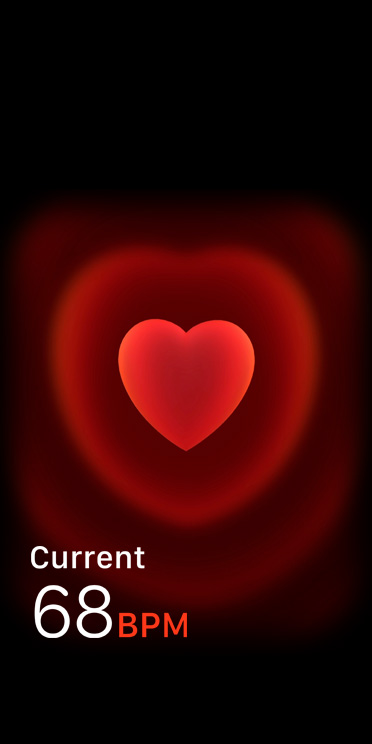 The Heart Rate app showing someone's current BPM at 68.